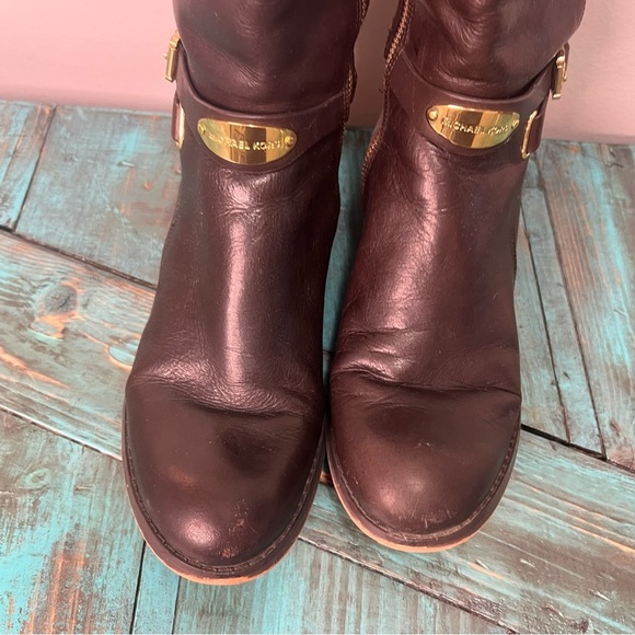Michael Kors Arley Leather Riding Boots Dark Chocolate Size 7.5 - Picture 7 of 16